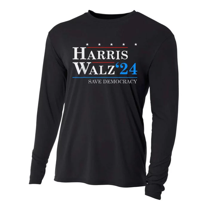 Harris Waltz 2024 Election Save Democracy Kamala Harris Cooling Performance Long Sleeve Crew