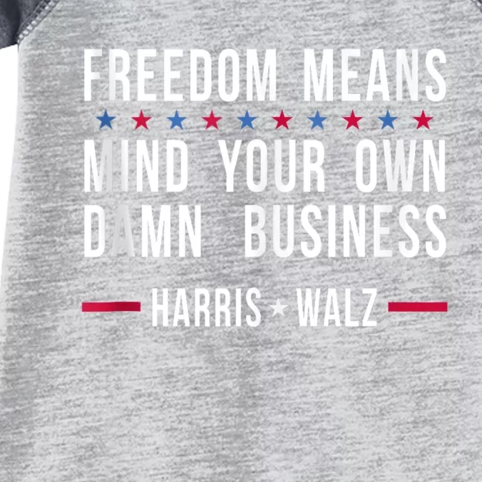 Harris Walz 2024 Mind Your Own Damn Business Infant Baby Jersey Bodysuit