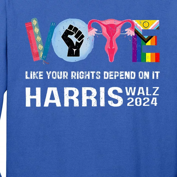 Harris Walz 24 Vote Books R.E.P.R.O.D.U.C.T.I.V.E R.I.G.H.T.S Lgbt Election Tall Long Sleeve T-Shirt