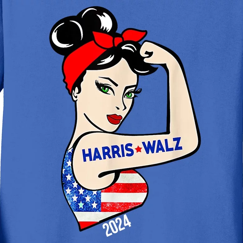 Harris Waltz 2024 Election Female Strong Kids Long Sleeve Shirt