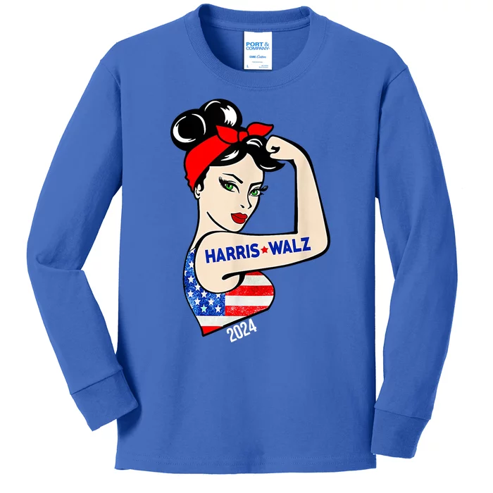 Harris Waltz 2024 Election Female Strong Kids Long Sleeve Shirt