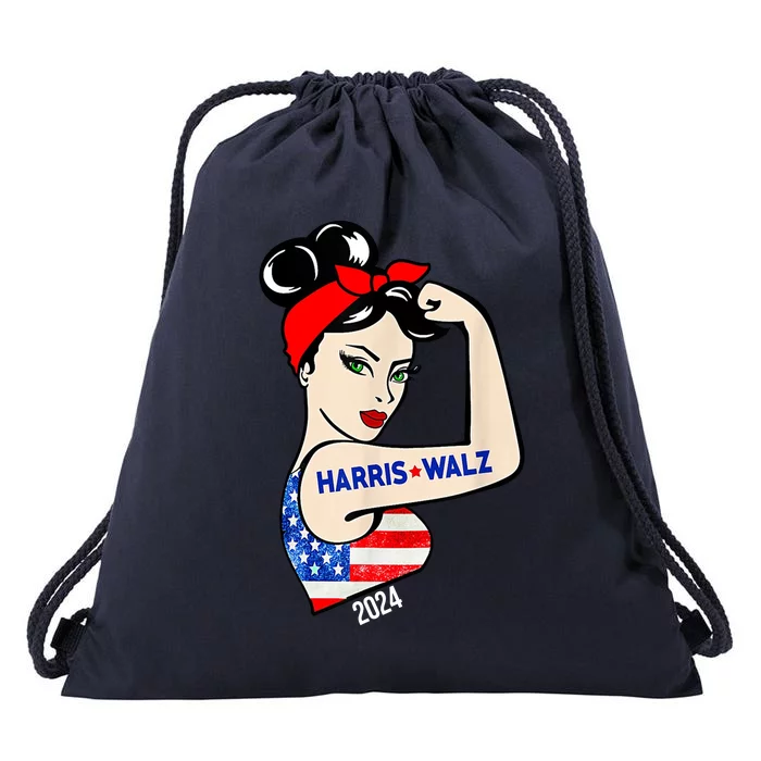 Harris Waltz 2024 Election Female Strong Drawstring Bag