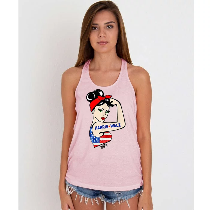 Harris Waltz 2024 Election Female Strong Women's Knotted Racerback Tank