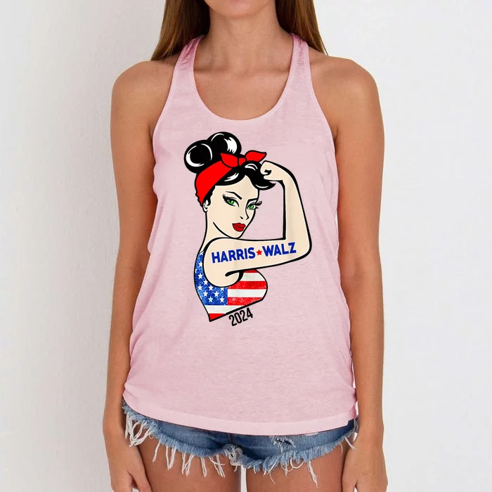 Harris Waltz 2024 Election Female Strong Women's Knotted Racerback Tank