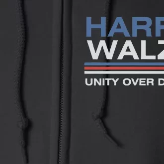 Harris Waltz 2024 Unity Over Division Kamala Harris Tim Walz Full Zip Hoodie