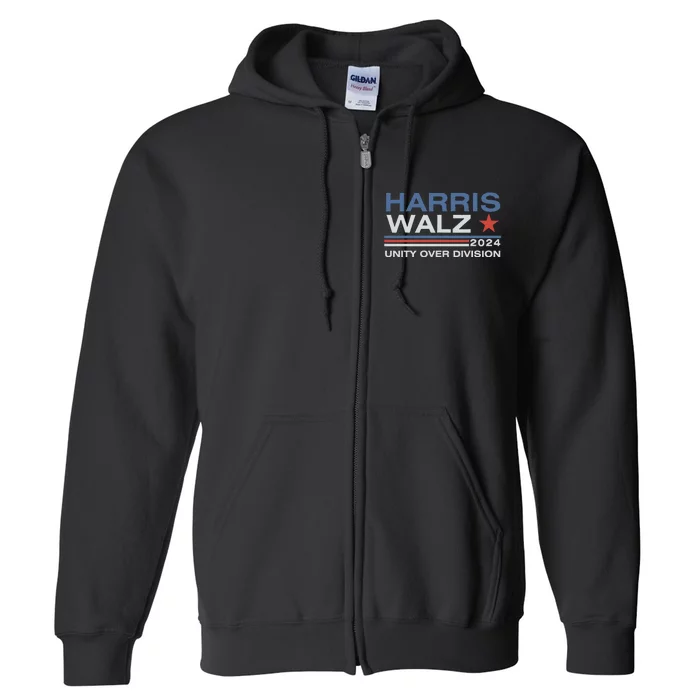 Harris Waltz 2024 Unity Over Division Kamala Harris Tim Walz Full Zip Hoodie