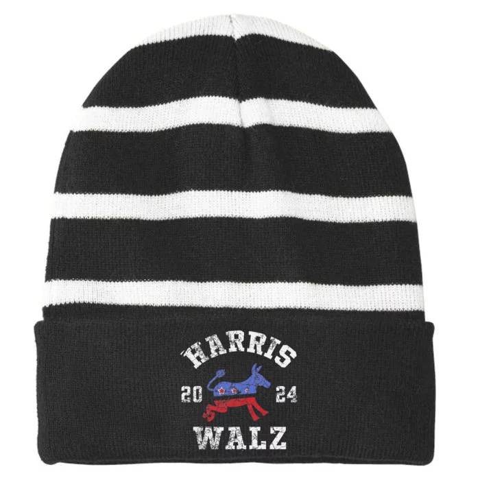 Harris Walz 2024 Election Kamala Harris Tim Waltz 2024 Gift Striped Beanie with Solid Band