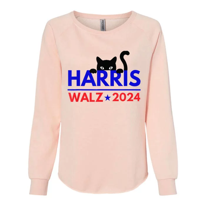 Harris Walz 2024 Funny Cat Election Kamala Womens California Wash Sweatshirt