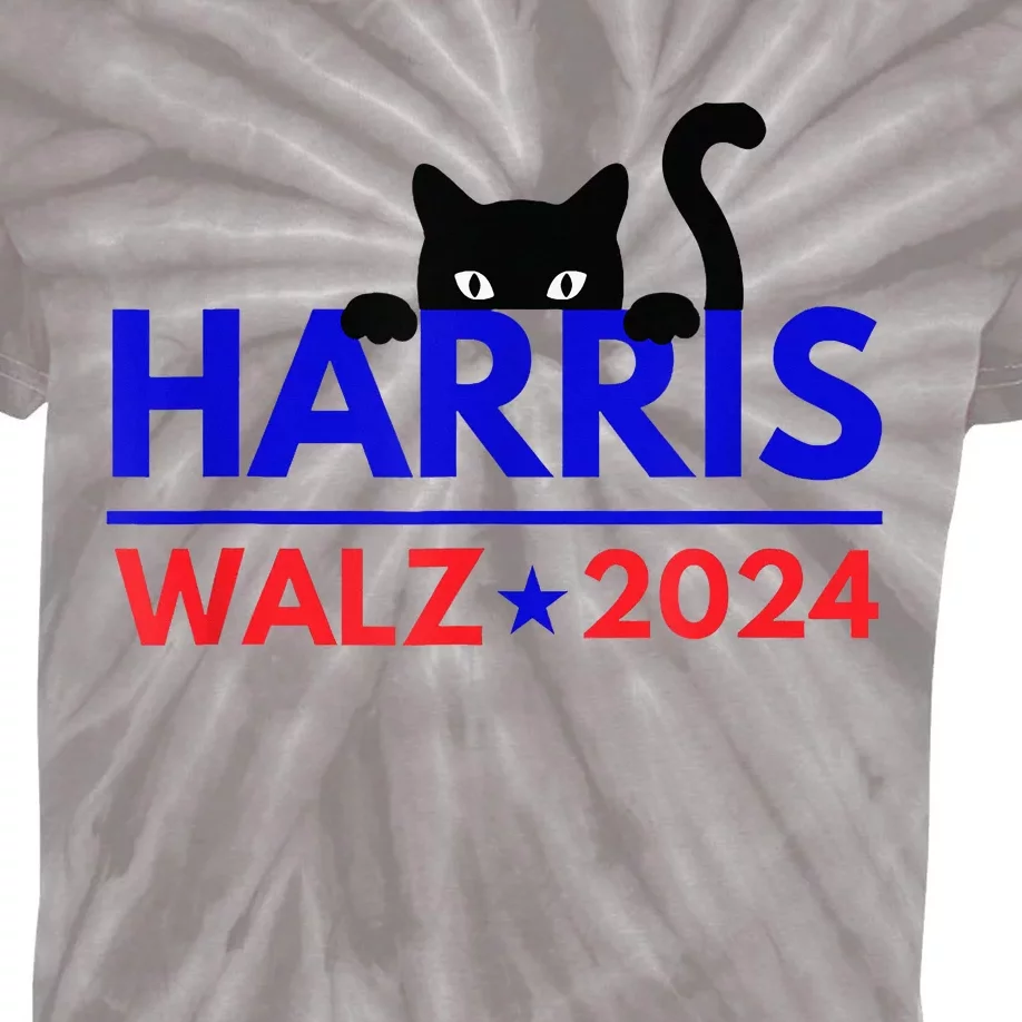 Harris Walz 2024 Funny Cat Election Kamala Kids Tie-Dye T-Shirt