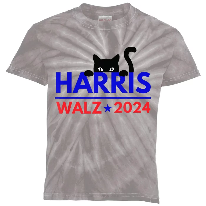 Harris Walz 2024 Funny Cat Election Kamala Kids Tie-Dye T-Shirt