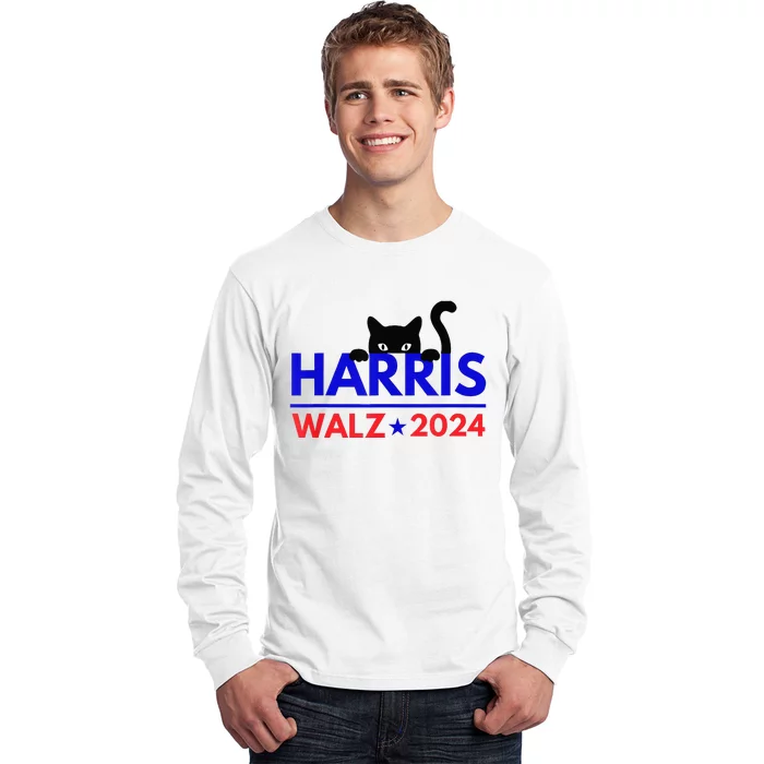 Harris Walz 2024 Funny Cat Election Kamala Long Sleeve Shirt