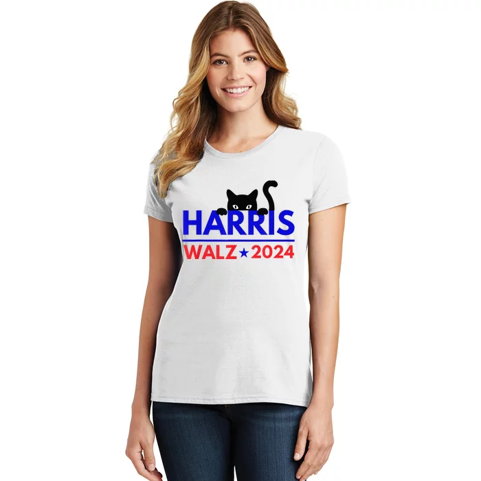 Harris Walz 2024 Funny Cat Election Kamala Women's T-Shirt