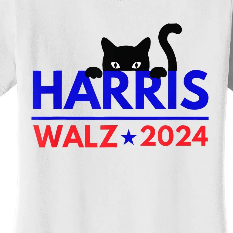 Harris Walz 2024 Funny Cat Election Kamala Women's T-Shirt