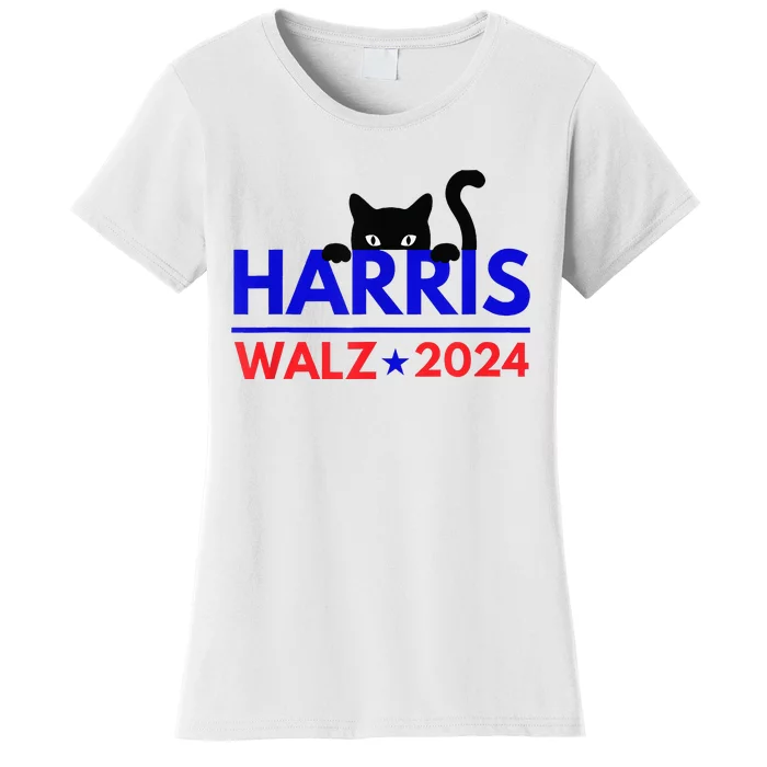 Harris Walz 2024 Funny Cat Election Kamala Women's T-Shirt