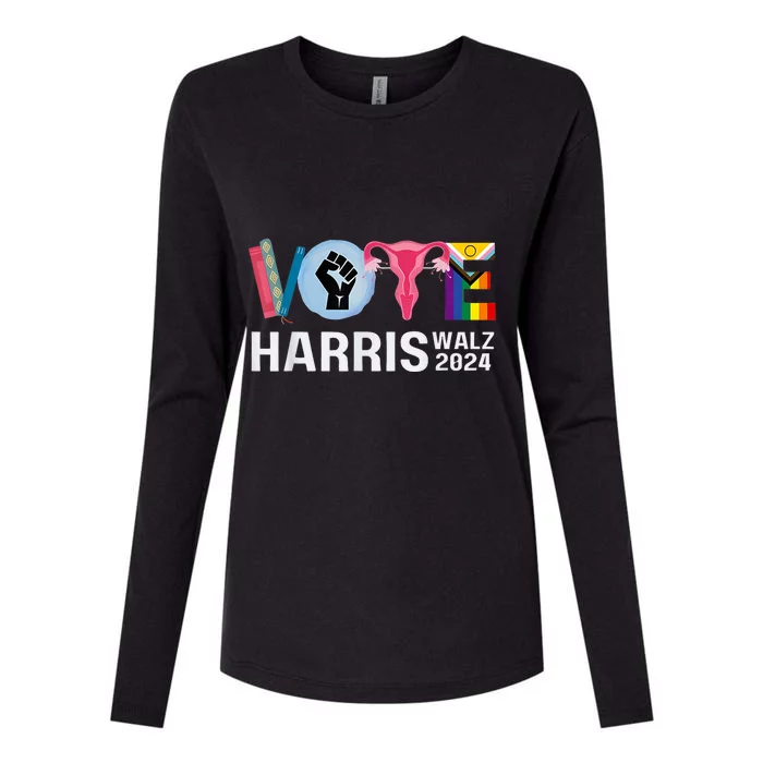 Harris Walz 24 Vote Books Lgbt Election Womens Cotton Relaxed Long Sleeve T-Shirt