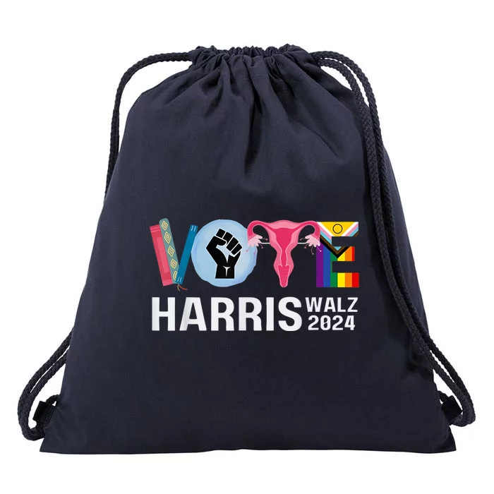 Harris Walz 24 Vote Books Lgbt Election Drawstring Bag