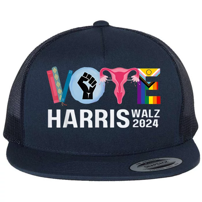 Harris Walz 24 Vote Books Lgbt Election Flat Bill Trucker Hat