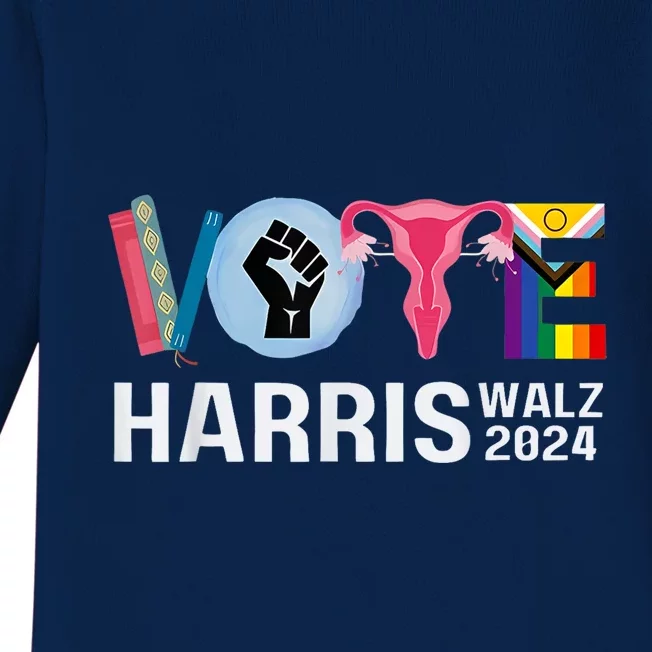 Harris Walz 24 Vote Books Lgbt Election Baby Long Sleeve Bodysuit