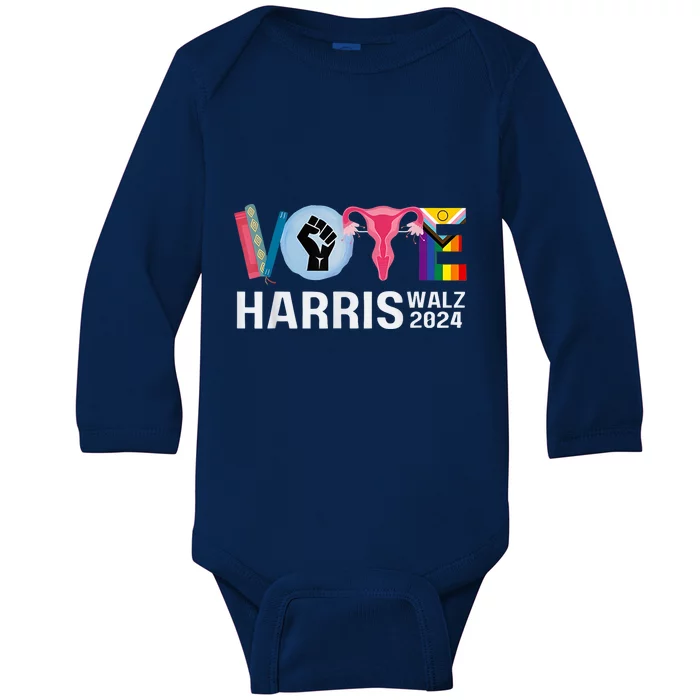 Harris Walz 24 Vote Books Lgbt Election Baby Long Sleeve Bodysuit