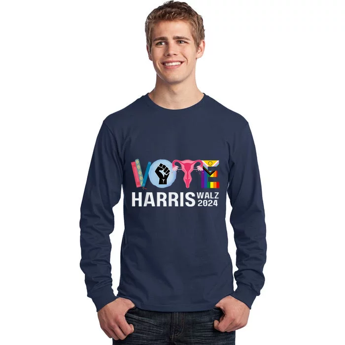 Harris Walz 24 Vote Books Lgbt Election Tall Long Sleeve T-Shirt