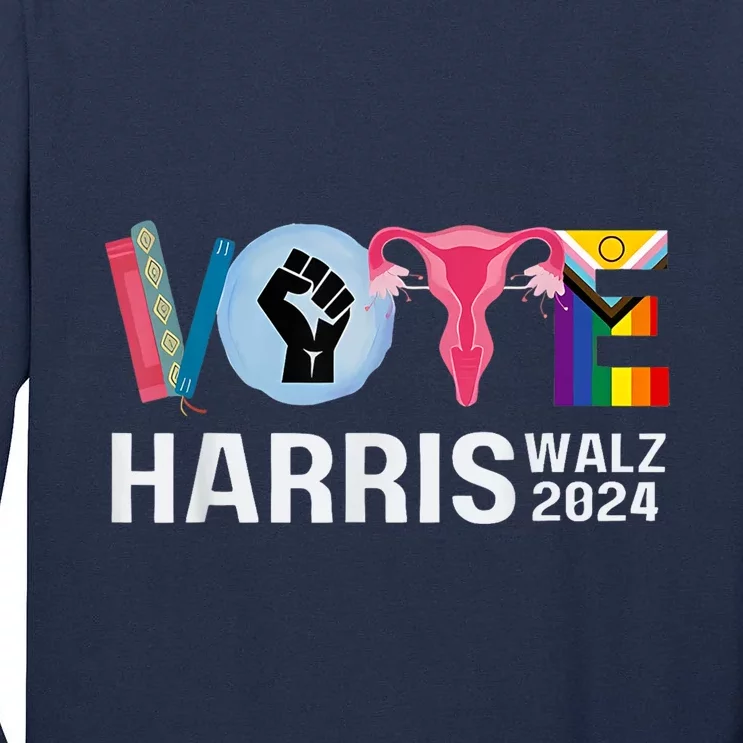 Harris Walz 24 Vote Books Lgbt Election Tall Long Sleeve T-Shirt