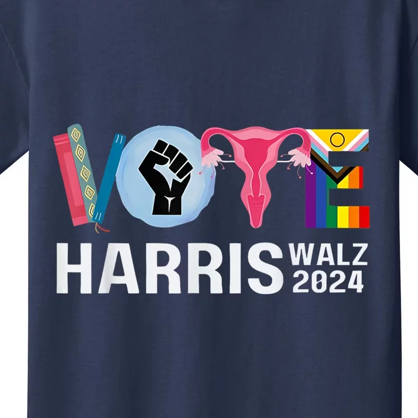 Harris Walz 24 Vote Books Lgbt Election Kids T-Shirt