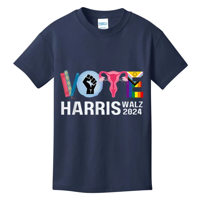 Harris Walz 24 Vote Books Lgbt Election Kids T-Shirt