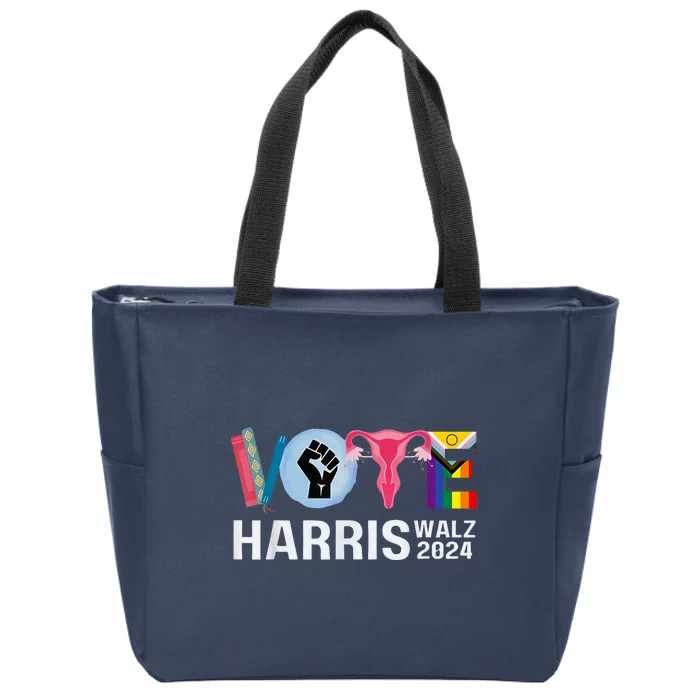 Harris Walz 24 Vote Books Lgbt Election Zip Tote Bag