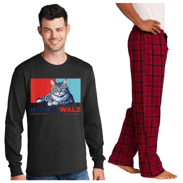 Harris Walz 2024 Funny Cat Election Kamala Harris Long Sleeve Pajama Set