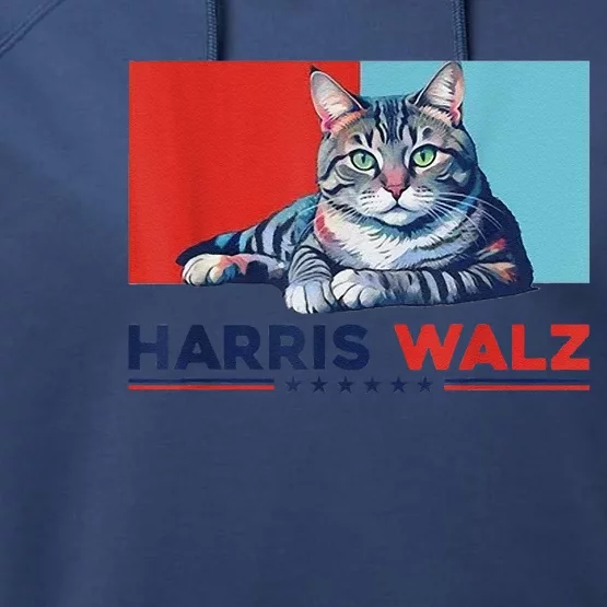 Harris Walz 2024 Funny Cat Election Kamala Harris Performance Fleece Hoodie