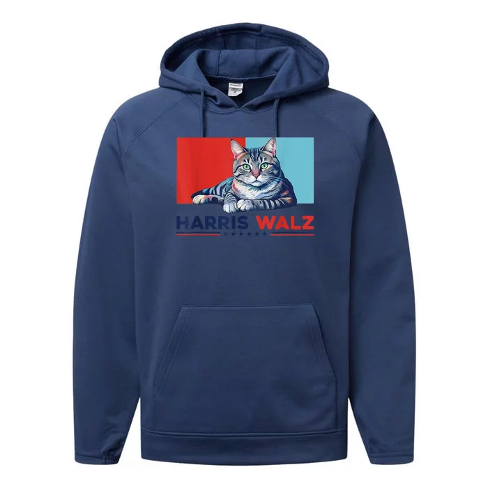 Harris Walz 2024 Funny Cat Election Kamala Harris Performance Fleece Hoodie