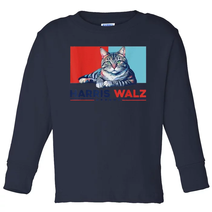 Harris Walz 2024 Funny Cat Election Kamala Harris Toddler Long Sleeve Shirt