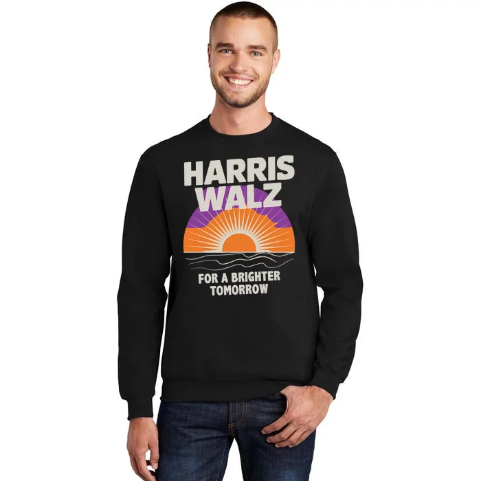 Harris Walz 2024 Boho Retro Sunrise Brighter Tomorrow Quote Long Sleeve Sweatshirt