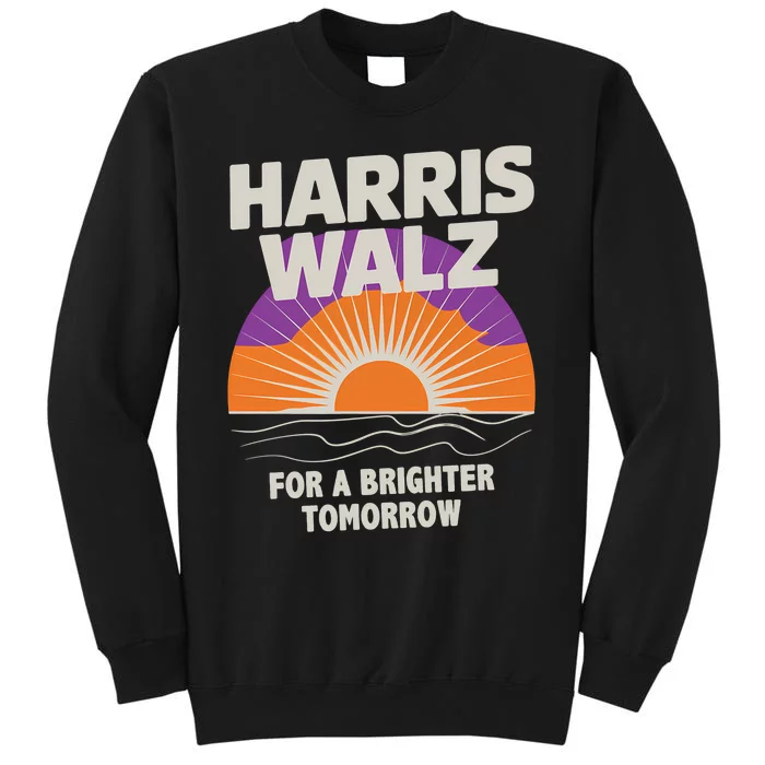 Harris Walz 2024 Boho Retro Sunrise Brighter Tomorrow Quote Long Sleeve Sweatshirt