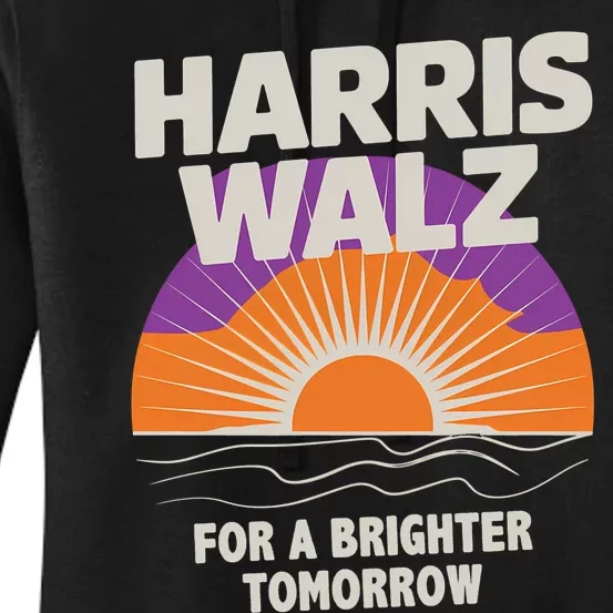 Harris Walz 2024 Boho Retro Sunrise Brighter Tomorrow Quote Long Sleeve Women's Pullover Hoodie