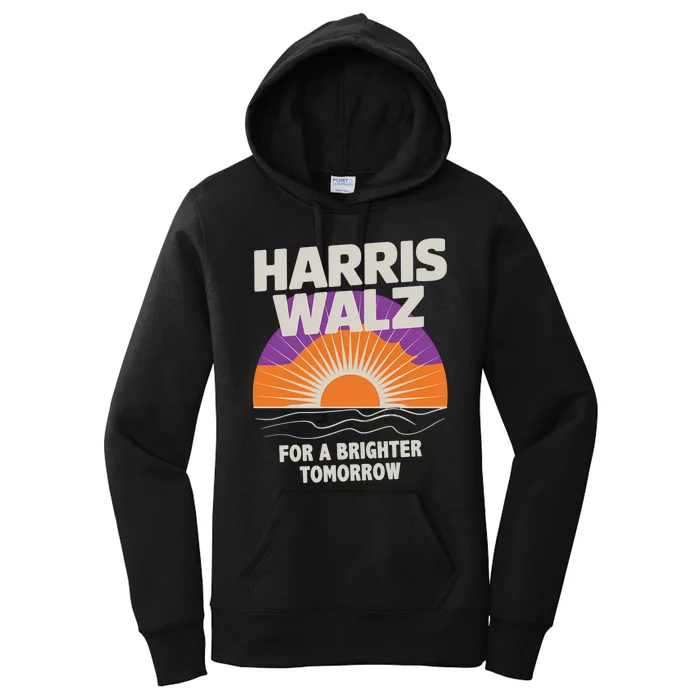 Harris Walz 2024 Boho Retro Sunrise Brighter Tomorrow Quote Long Sleeve Women's Pullover Hoodie