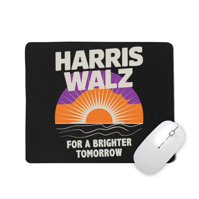 Harris Walz 2024 Boho Retro Sunrise Brighter Tomorrow Quote Long Sleeve Mousepad