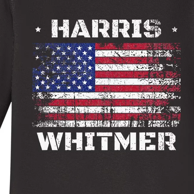 Harris Whitmer 2024 Distressed Us Flag Election President Baby Long Sleeve Bodysuit