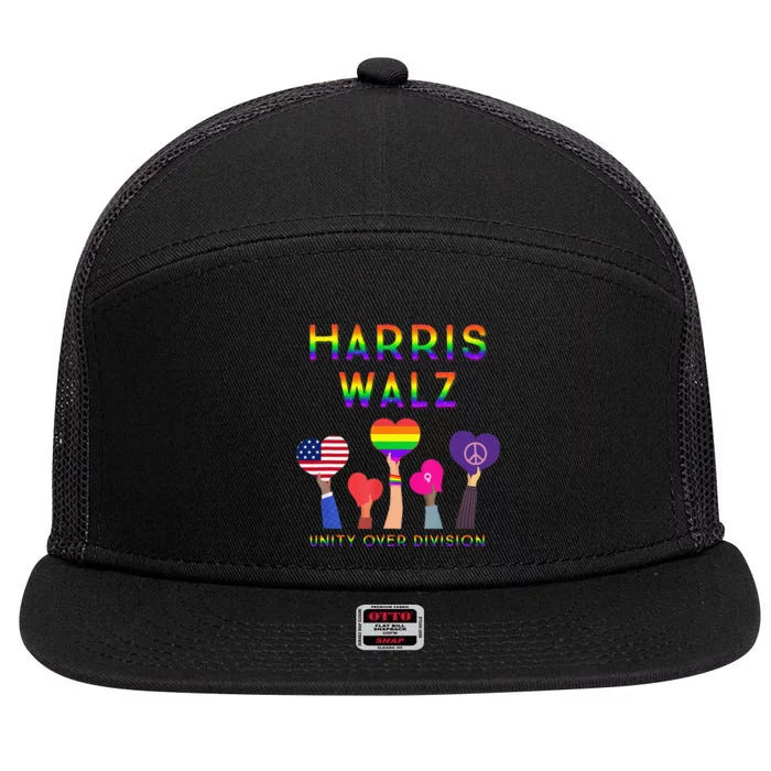 Harris Waltz 2024 Unity Over Division Kamala Harris Tim Walz 7 Panel Mesh Trucker Snapback Hat