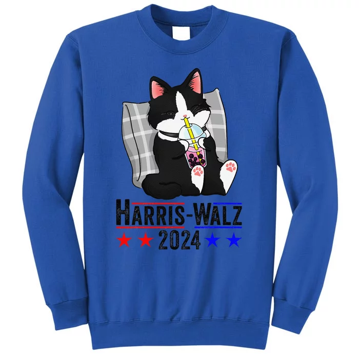 Harris Walz 2024 Funny Cat Graphic Kamala Harris Tim Waltz Tall Sweatshirt