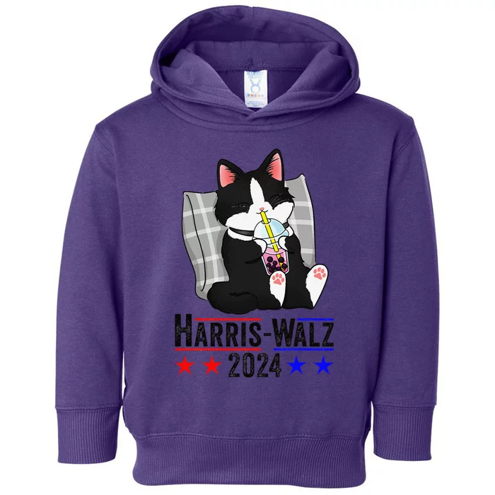 Harris Walz 2024 Funny Cat Graphic Kamala Harris Tim Waltz Toddler Hoodie