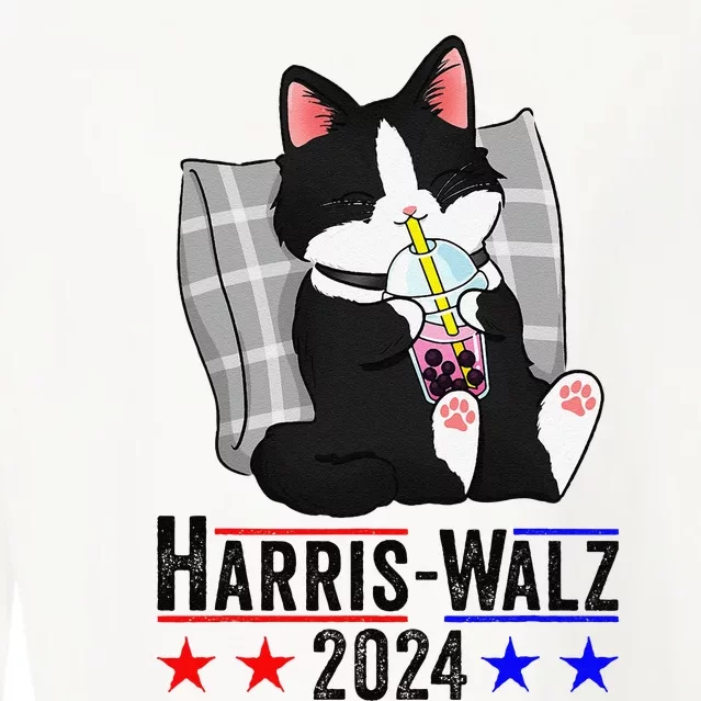 Harris Walz 2024 Funny Cat Graphic Kamala Harris Tim Waltz Cropped Pullover Crew