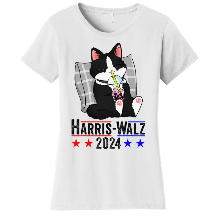 Harris Walz 2024 Funny Cat Graphic Kamala Harris Tim Waltz Women's T-Shirt