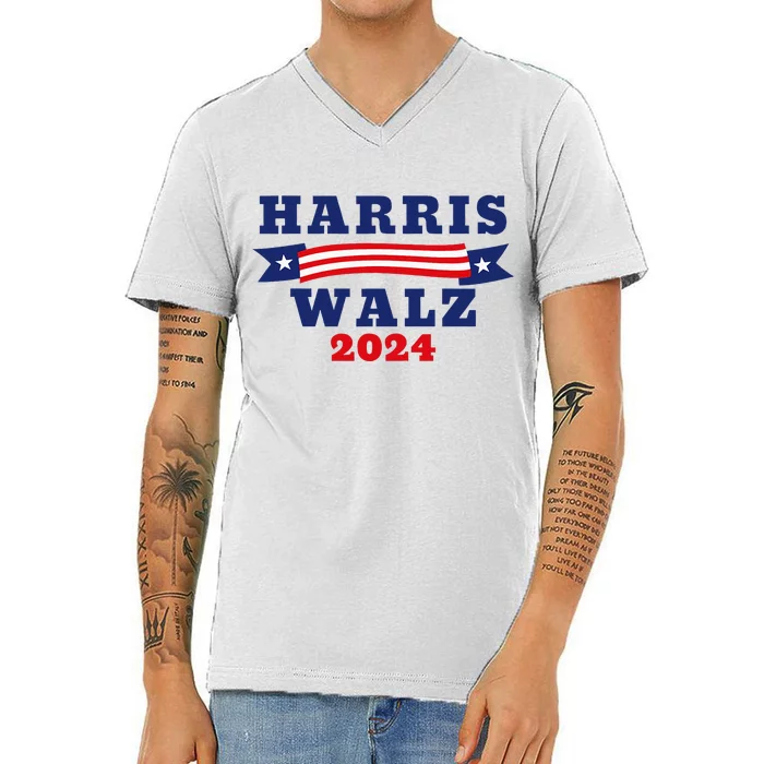 Harris Walz 2024 American Flag Kamal Harris Tim Waltz 2024 V-Neck T-Shirt