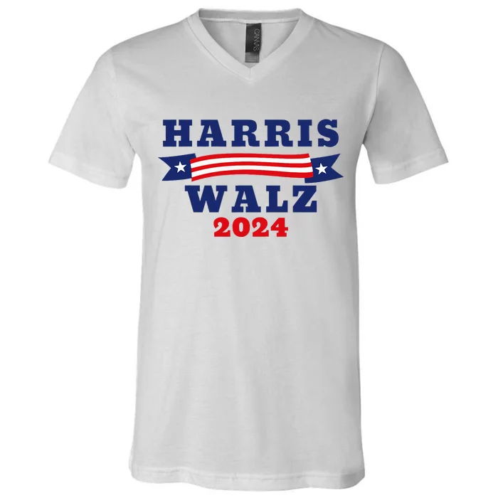 Harris Walz 2024 American Flag Kamal Harris Tim Waltz 2024 V-Neck T-Shirt