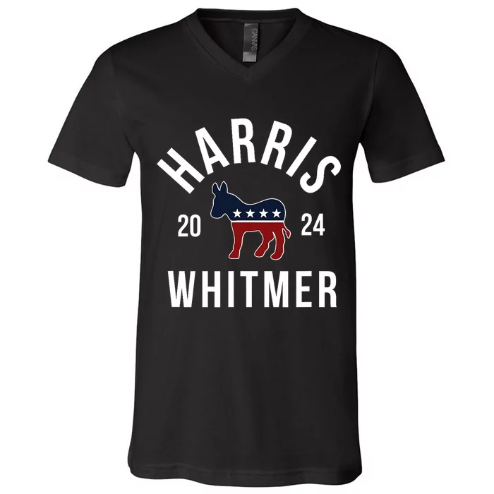 Harris Whitmer 2024 Vote Kamala Harris Gretchen Whitmer 24 V-Neck T-Shirt