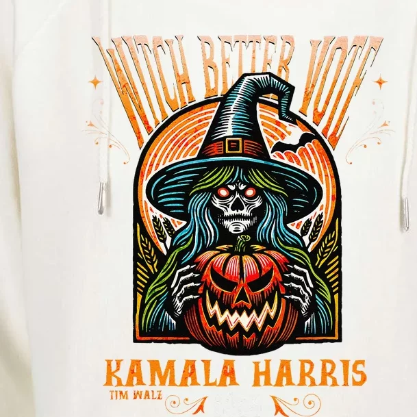 Harris Walz 2024 Halloween Witch Better Vote Kamala Harris Womens Funnel Neck Pullover Hood