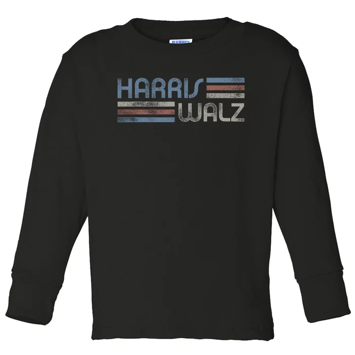 Harris Walz 2024 Retro Faded Stripes Harris Waltz 2024 Toddler Long Sleeve Shirt