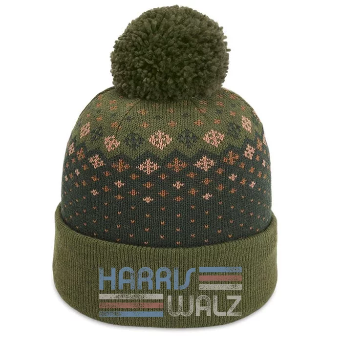 Harris Walz 2024 Retro Faded Stripes Harris Waltz 2024 The Baniff Cuffed Pom Beanie