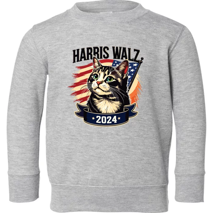 Harris Walz 2024 Funny Cat Kamala Harris Tim Walz Waltz Toddler Sweatshirt